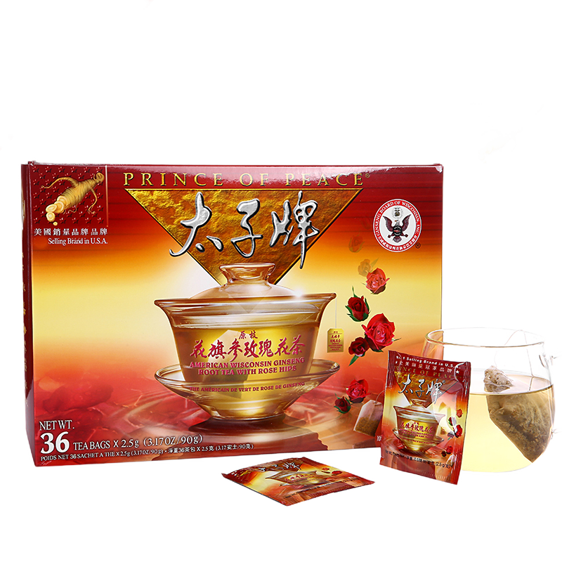 美国原装太子牌花旗参茶无糖玫瑰味西洋参茶36袋 36袋