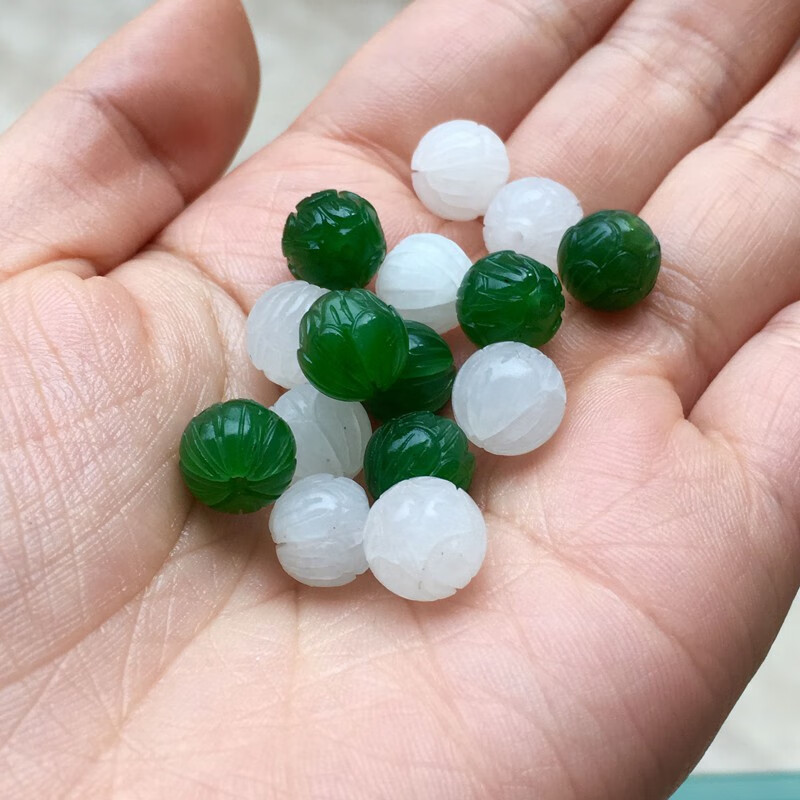 青鹊凰 和田白玉碧玉莲花珠 单珠雕刻散珠diy串珠隔珠 玉器手链串配饰