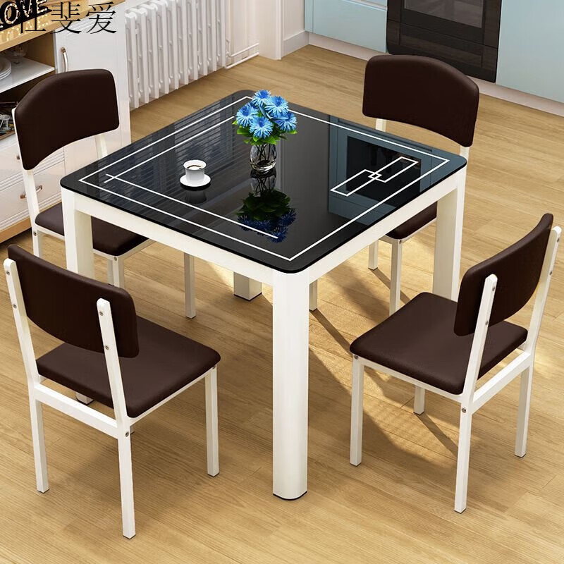 杜斐爱钢化玻璃餐桌方桌正方形桌四方餐桌椅组合轻奢简约型餐桌家用