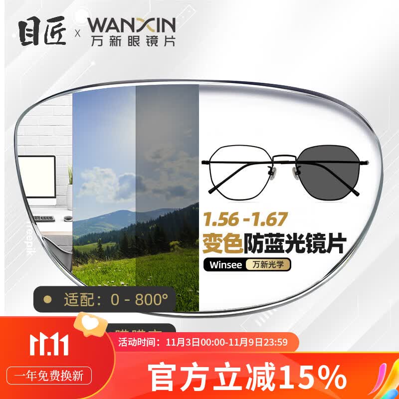 目匠 万新变色超薄防蓝光镜片 高品质树脂防辐射近视镜片2片装 【纯钛镜架】 1899 1.60万新变灰防蓝光0-600°高性价比高么？