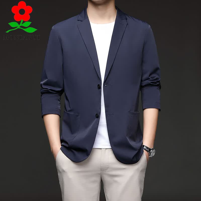 梦特娇(montagut)梦特娇男装新款休闲男士单西韩版纯色透气小西服大码