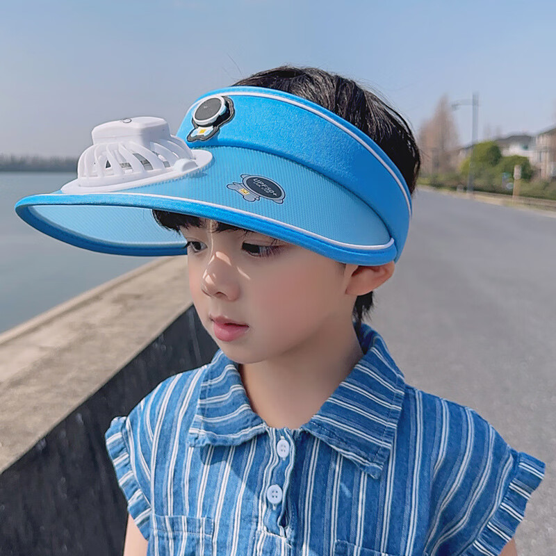 GLO-STORY儿童usb充电大檐风扇遮阳空顶帽卡通夏季防晒太阳帽BMZ324009