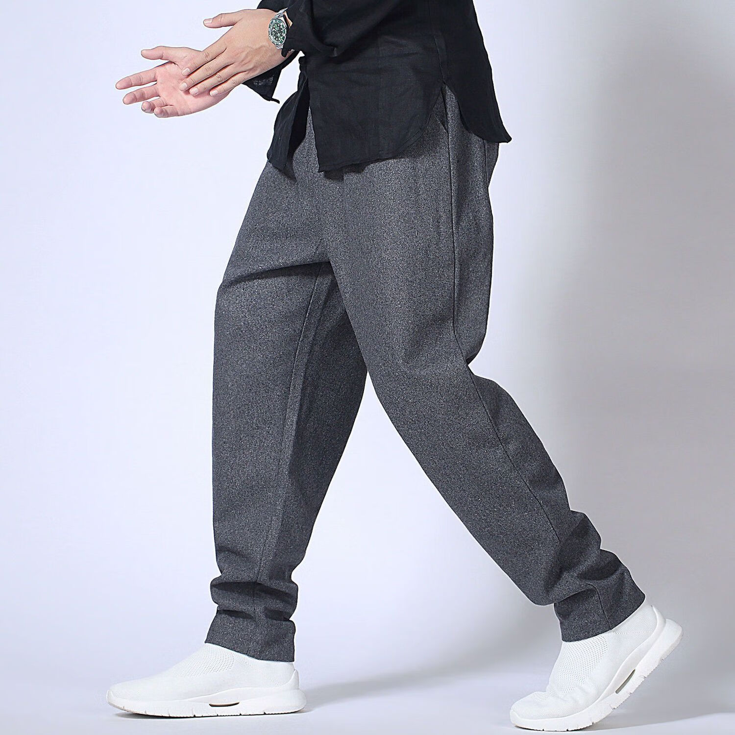 男仕式宽松萝罗卜裤男士中年冬季加绒加厚呢裤子男2022冬季萝卜裤男