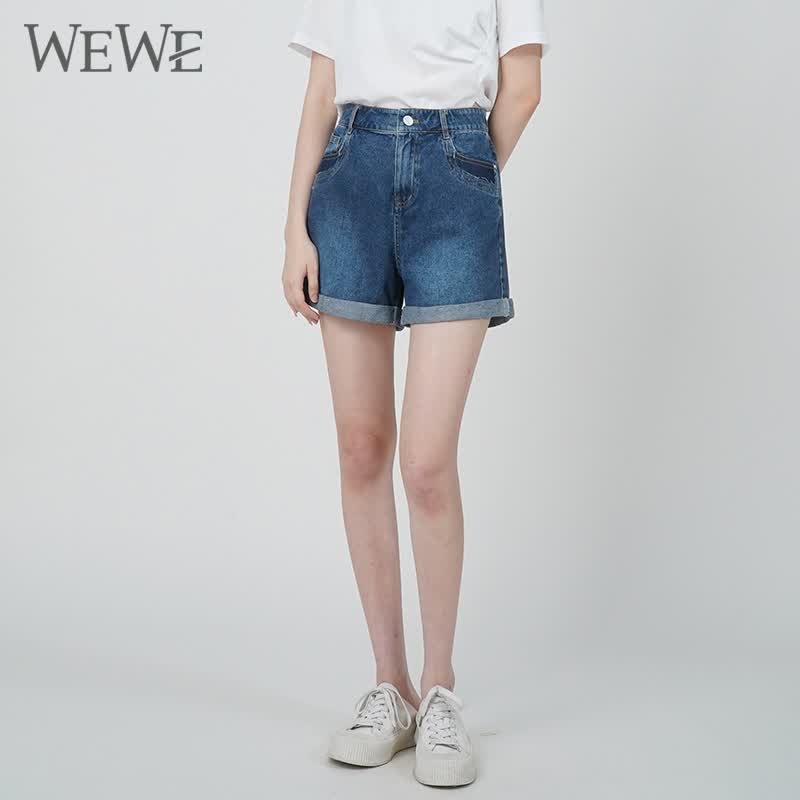 WEWE唯唯夏季新款短裤女薄款休闲时尚牛仔裤热裤 牛仔蓝 S怎么看?