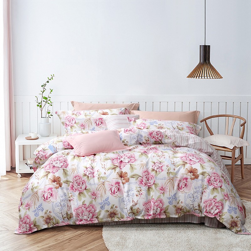 富安娜家纺 床上四件套纯棉被罩床上用品双人床单被套 （圣之花）颜夏 1.8m床适用（被套230*229cm）-四件套