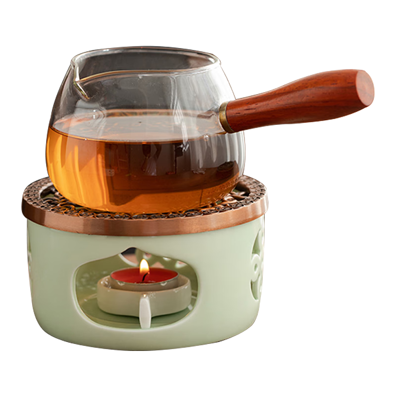 器酋 玻璃茶壺加熱底座花茶茶具溫茶器蠟燭加熱保溫爐陶瓷溫茶爐 中國結溫茶爐【橙色】+10顆蠟燭