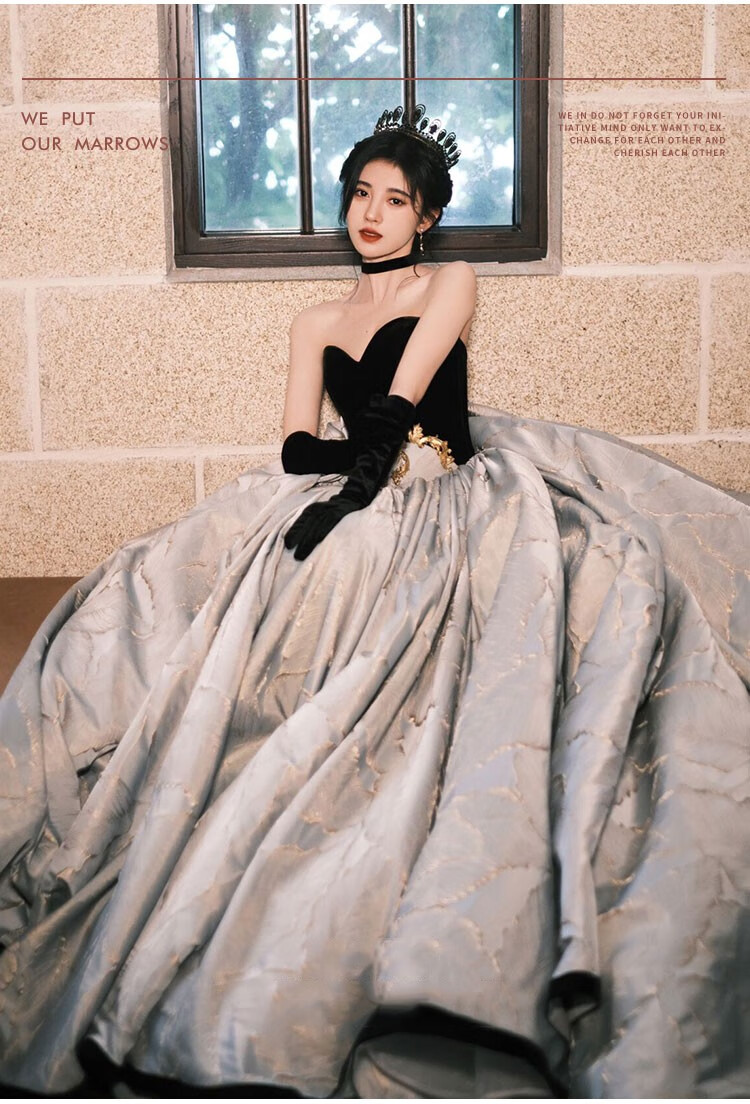 鞠婧祎同款礼服女黑色赫本风敬酒服结婚订婚婚纱生日高级感主持人 齐