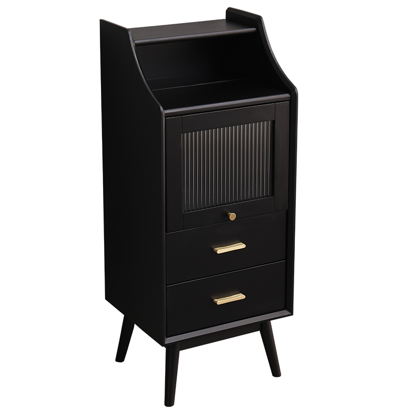 艾迪嘉茶水柜实木边柜餐边柜简约客厅储物柜 经典黑 送货到家 40*35*98cm