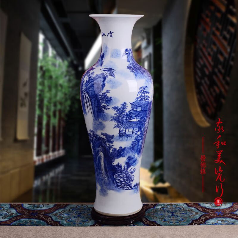 瓷器落地大花瓶简约现代青花瓷中式酒店客厅新房装饰摆件 单个1米价格