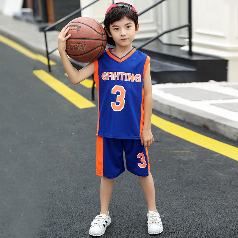 男童篮球服套装 2021年新夏季儿童速干背心中大童夏装运动两件套 蓝色
