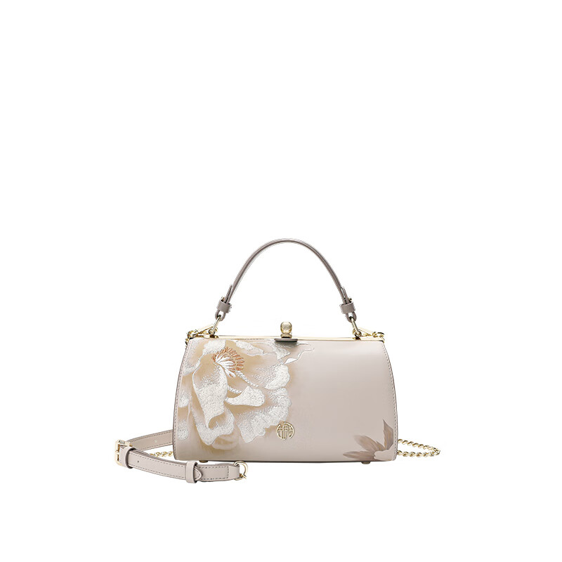 古伊西中国风女包手提包牛皮单肩手拎包绣花旗袍包生日礼物妈妈包夹子包 石蕊红+送礼品袋+代写贺卡