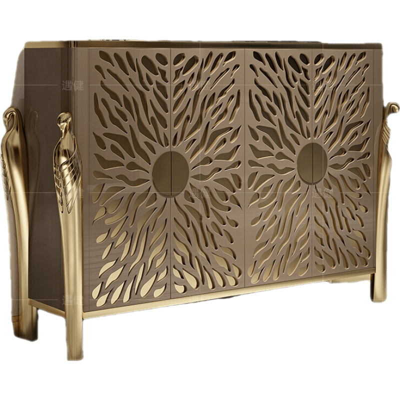 伊琦美 轻奢餐边柜港式地柜储物柜后现代玄关柜简约北欧美式意式极简鞋柜 浅灰1.2 4门