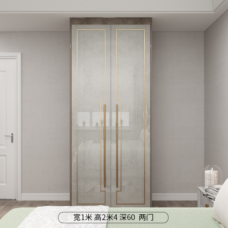 卧室简约现代整体玻璃门大衣柜子组装定做免安装 2门宽1米高2米4深60