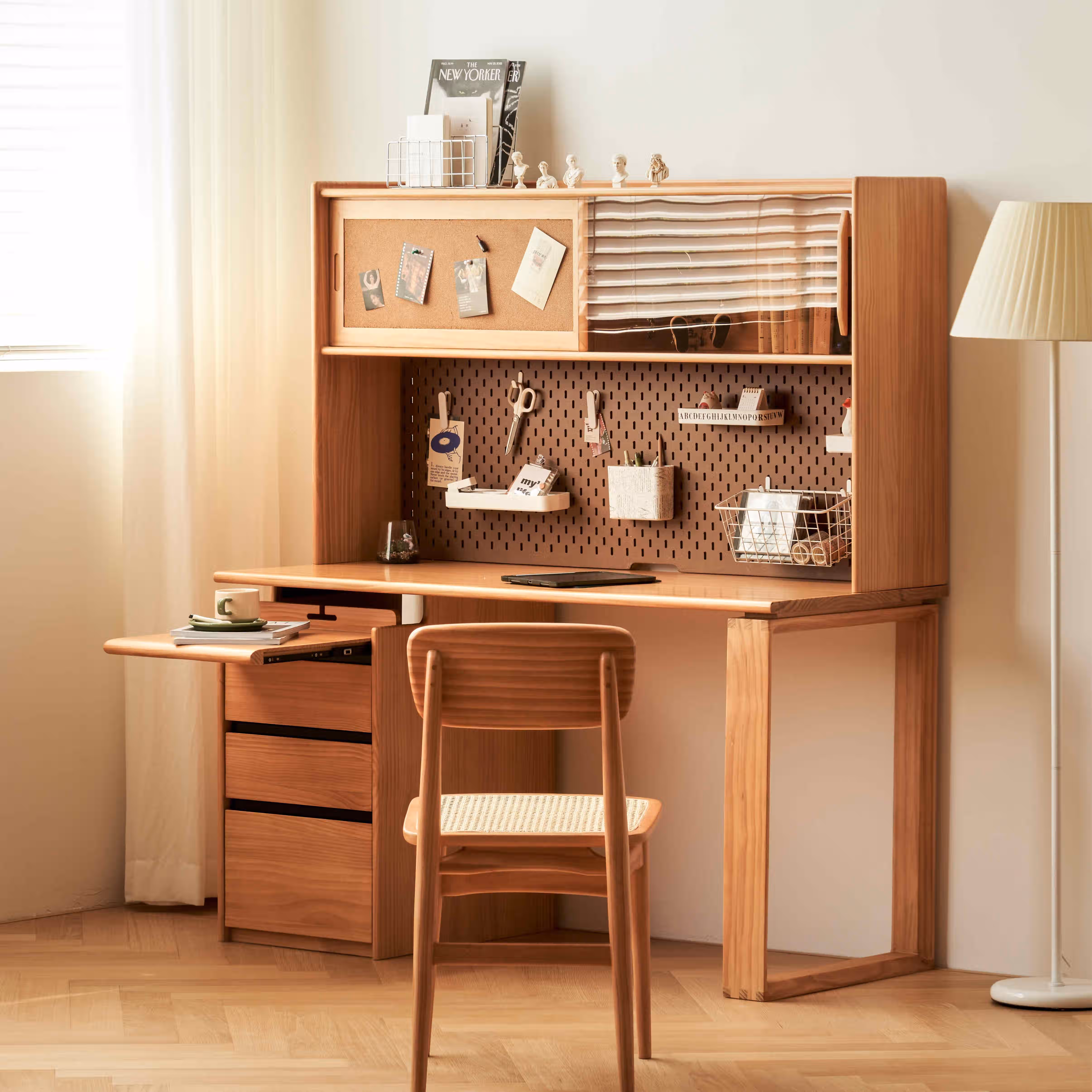 乔瓦顿北欧实木书桌日式组合一体多功能简约电脑桌办公桌家用学习 单