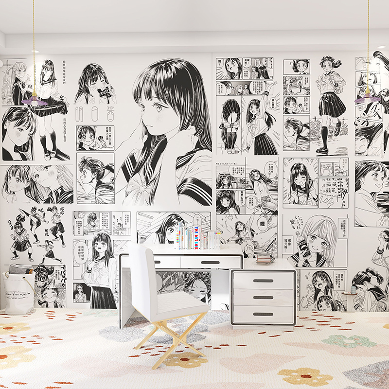 漫画海报墙纸明日同学的水手服网红拍照背景宿舍卧室壁纸 刷胶拼接