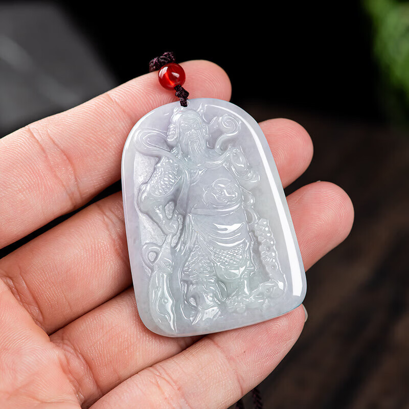 迎淇轩关公玉吊坠男士关羽玉牌玉坠真玉护身缅甸翡翠关二爷项链玉石