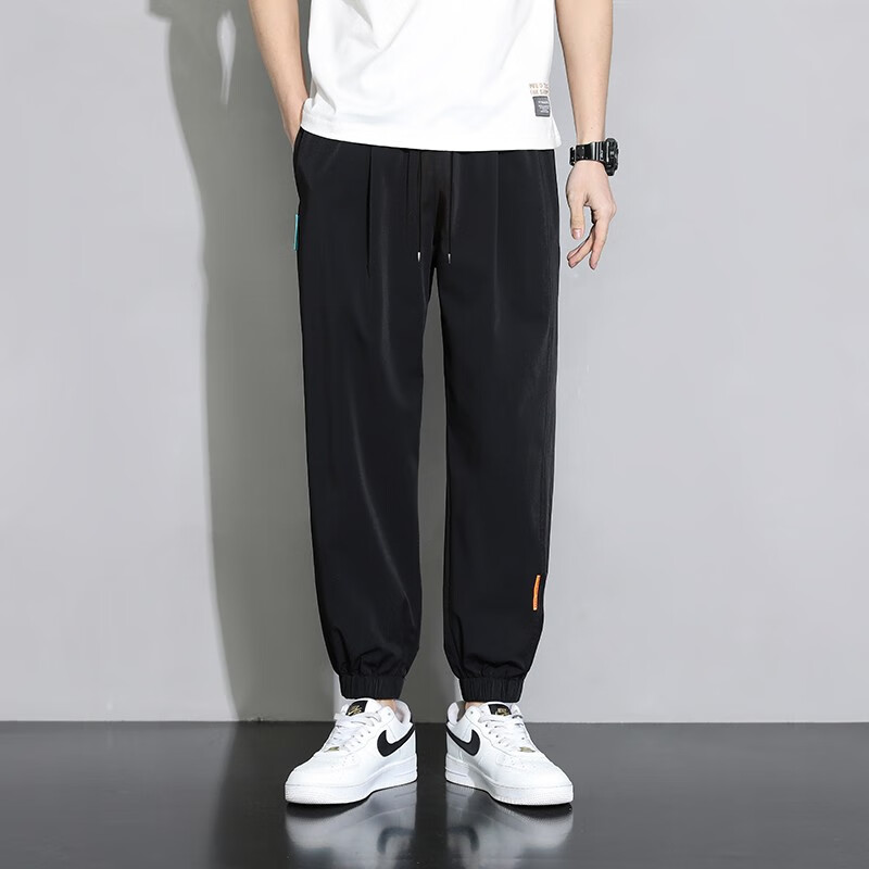 de路途大码男装夏季休闲百搭加肥大夏季冰丝透气高街oversize九分裤