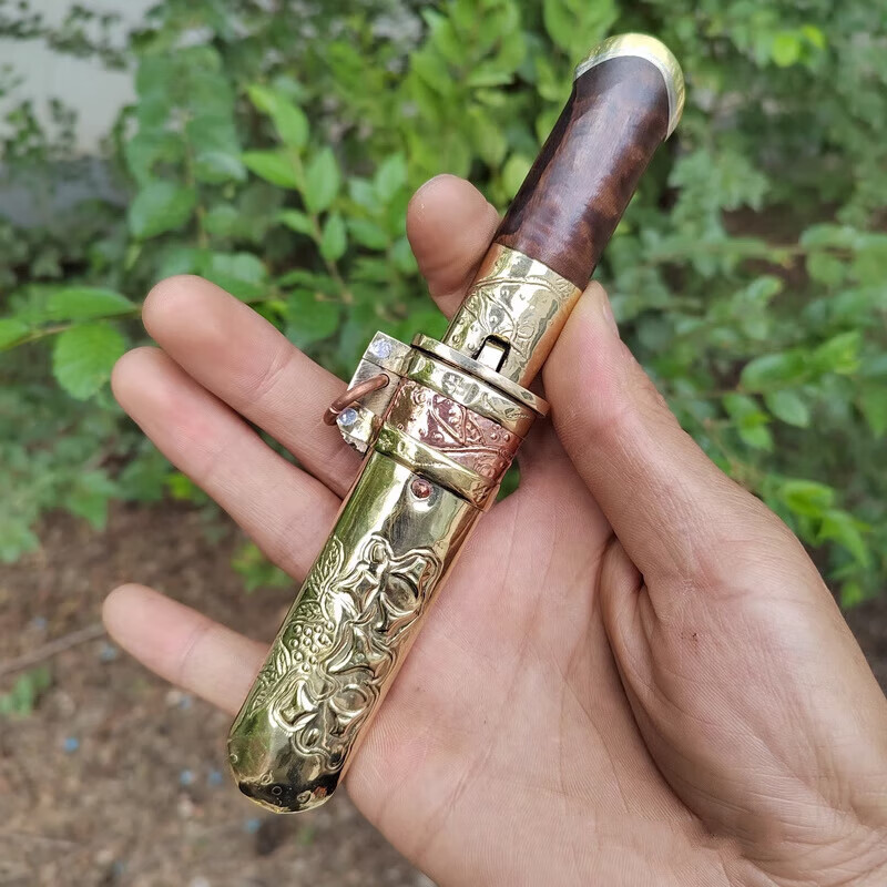 名维保安族手工刀 保安小刀5寸夹钢番龙刀大河家锻打迷你吃肉刀把玩