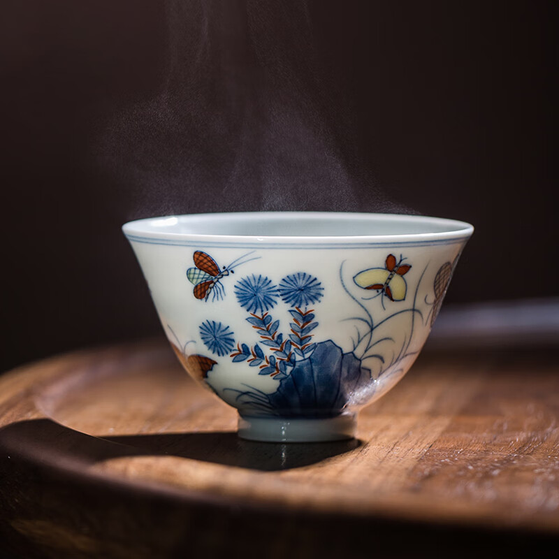 明成化1:1复刻陶瓷功夫主人杯品茗礼物高端礼品 斗彩手工手绘三秋杯