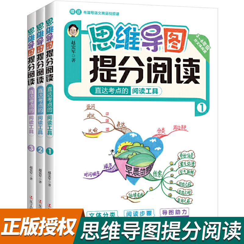 思维导图提分阅读全3册 扫码学视频课程小学3-6年级语文阅读理解能力培养小学生思维导图作文起步训练书