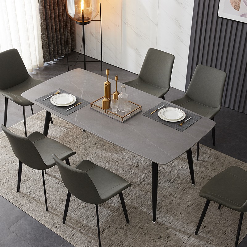 雅当斯 餐桌 轻奢岩板餐桌组合现代简约家用小户型长方形餐厅北欧大理石餐桌椅 1.4米岩板餐桌 一桌+四椅
