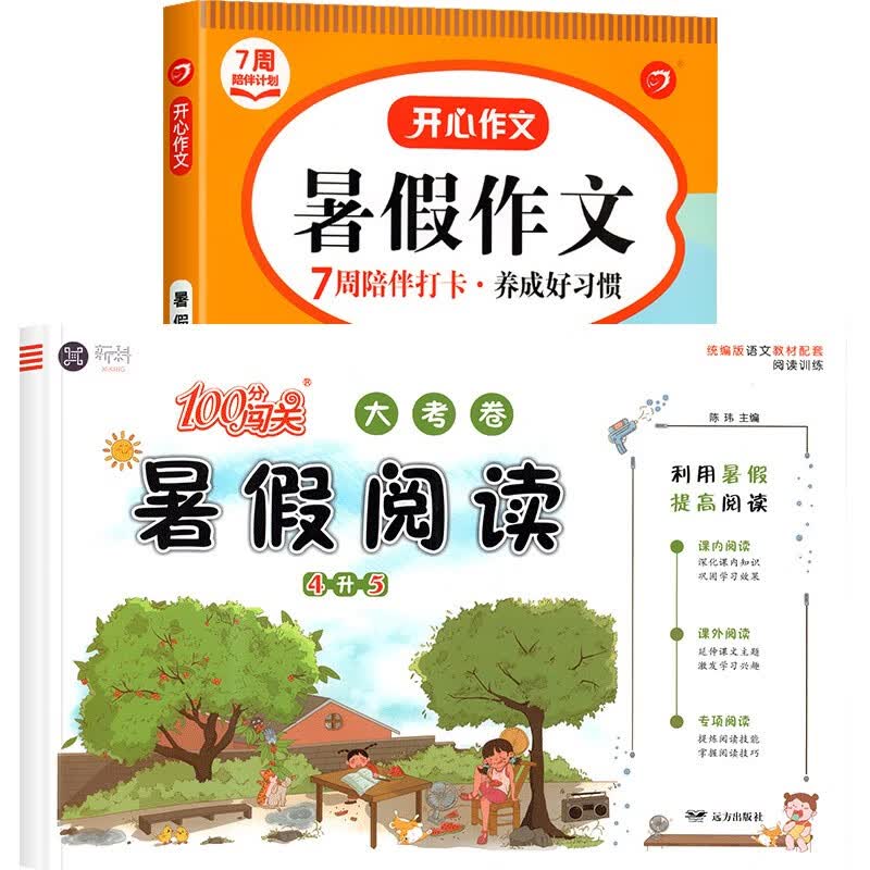 四年级下册阅读理解训练题人教版每日一练四升五暑假衔接语文专项训练练习试卷测试卷同步练习册小学4下课外 全2册暑假作文+阅读大考卷 四年级下