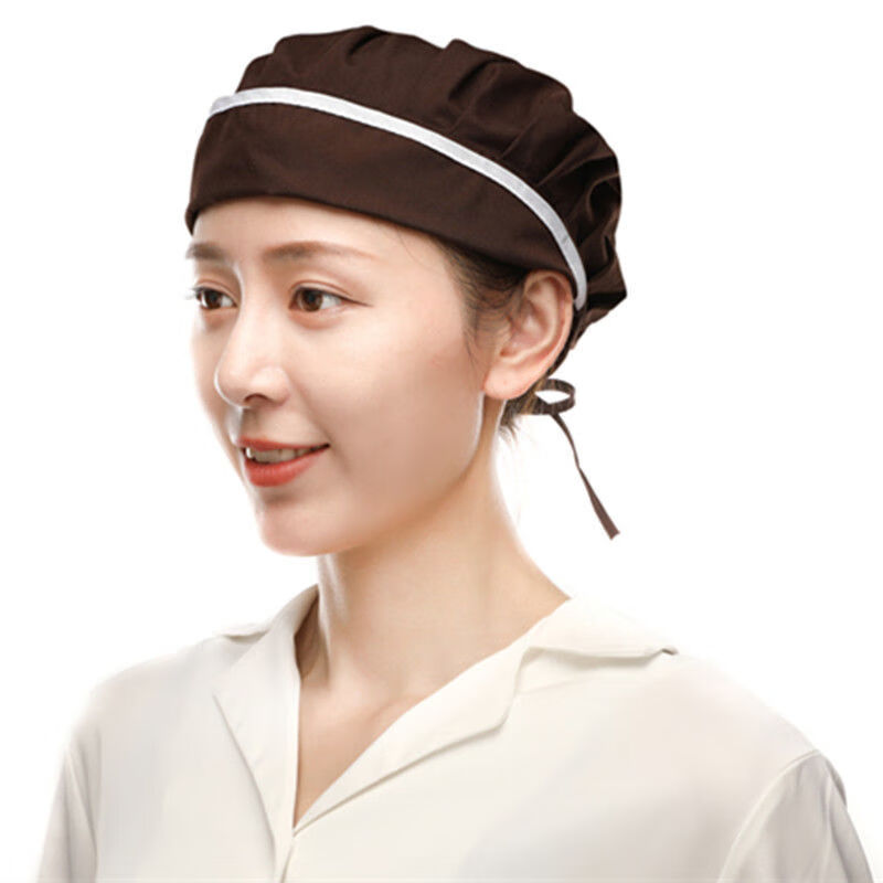 厨房家用防油烟做饭炒菜帽子掉发餐饮食堂卫生工装帽 【咖啡白条布帽