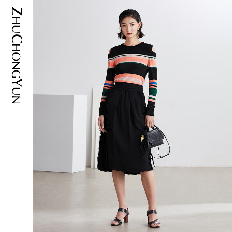 zhuchongyun春新款原创设计女装条纹拼色针织毛针织衫 条纹 s