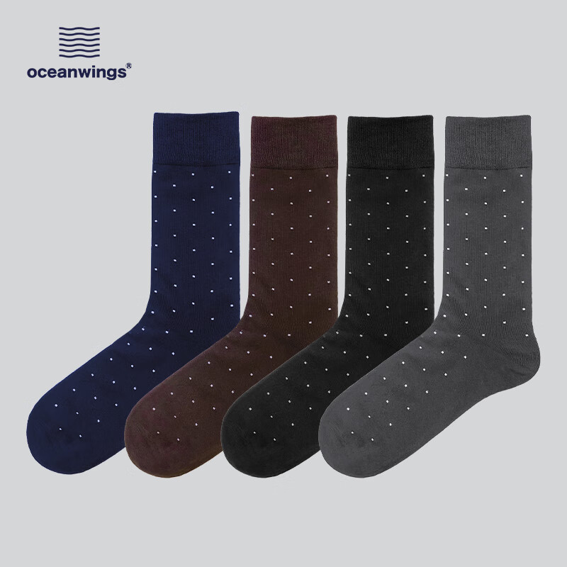 oceanwings男士商务休闲经典黑白波点中筒袜正装皮鞋黑色男袜 拍下备注x3 40-44