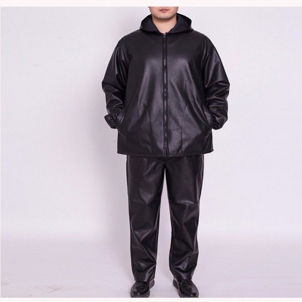 nasalike秋冬加绒加厚皮衣工作服套装男防风防水防油p