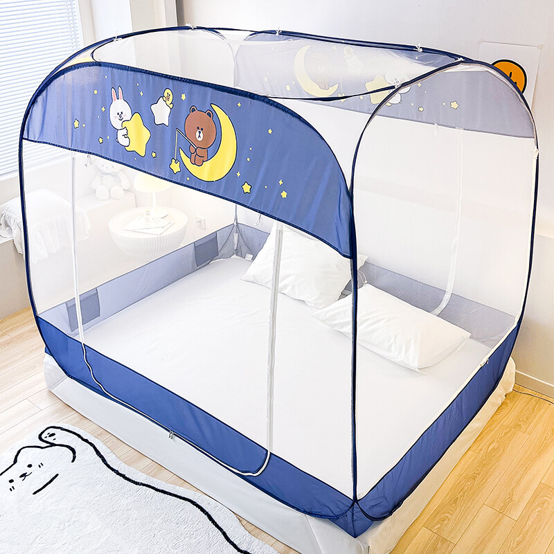 多喜爱家纺蚊帐布朗熊联名卡通免安装蒙古包三开门可折叠拉链式钢丝