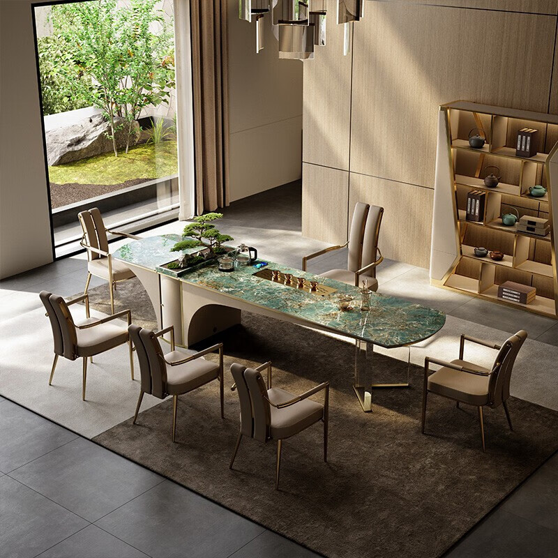 岩板茶台家用别墅泡茶桌不锈钢现代轻奢茶桌椅组合 cvaxio岛台茶桌3