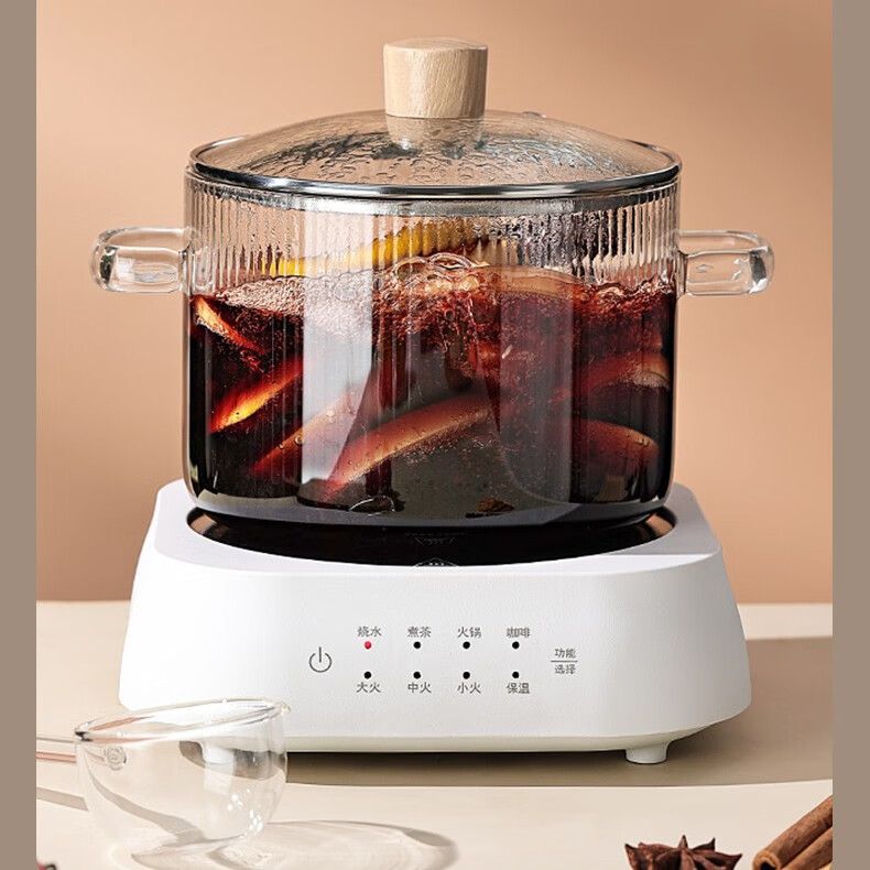 【精选】奶锅家用双耳高硼硅玻璃汤锅透明可明火电陶炉加热耐高温 木纹顶盖小汤锅(1个装) 14cm