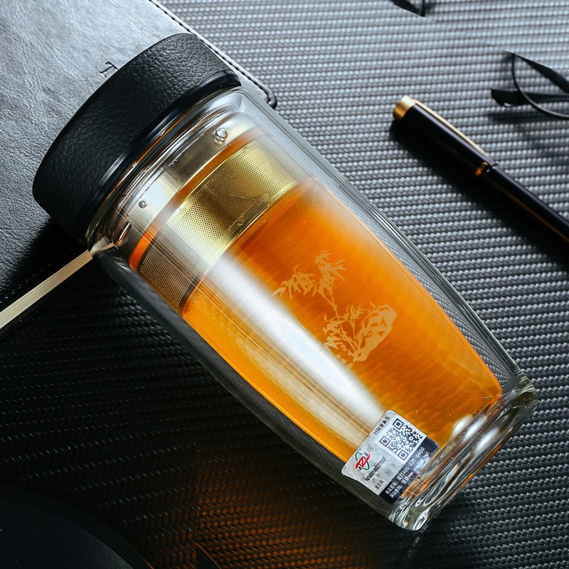 诺亚商务杯泡茶杯口杯双层水晶玻璃杯茶水分离泡茶杯子便携车载杯男