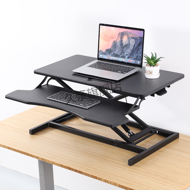 久亲站立式升降桌台式电脑支架折叠可移动桌上桌办公工作台 气动无极悬停带键盘托【黑 色】