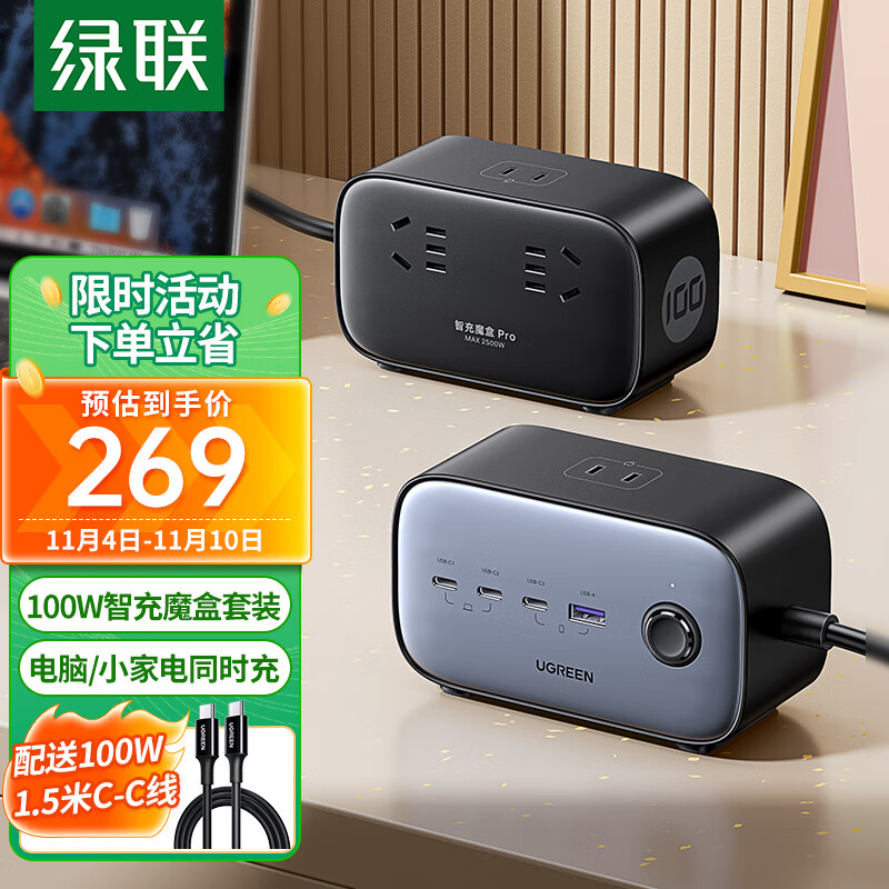 绿联氮化镓充电器100W智充魔盒桌面充电站USB插座排插PD多口Type-C快充头适用苹果15/14手机笔记本电脑使用感如何?