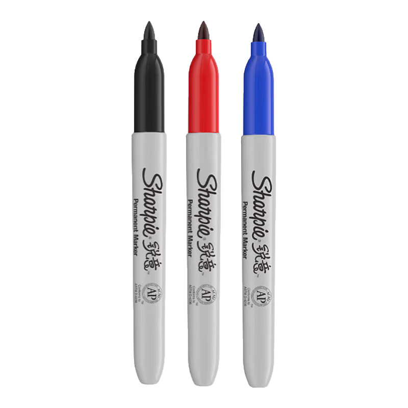 銳意(sharpie)馬克筆油性防水防褪色速干耐用記號(hào)筆 單頭細(xì)黑籃紅3支