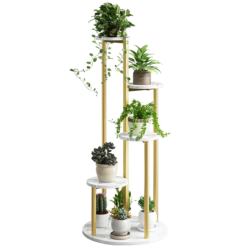悦美妙花架客厅轻奢花盆架子阳台铁艺落地盆栽绿植架 【创意多层】白大理石色