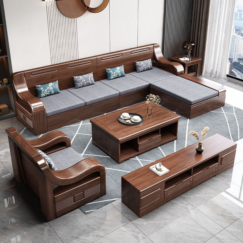 全友家私生态  广东佛山东莞品牌2023新款胡桃木全实木沙发组合新中
