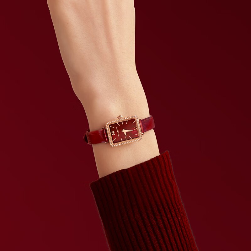 Campo Marzio Design意大利品牌女士手表小方表皮表带时尚女表情人节礼物 红色表盘 CMW0003