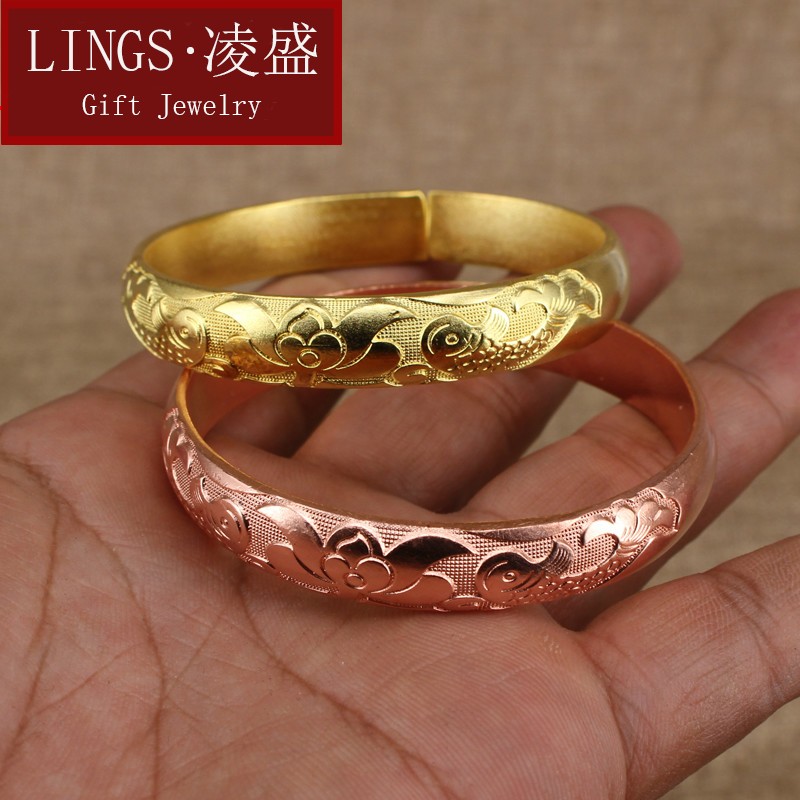 凌盛  大理銅手鐲銅黃銅紅銅紫銅鐲子雙魚蓮花長(zhǎng)輩人新款情人節(jié)禮物 黃銅款1個(gè)