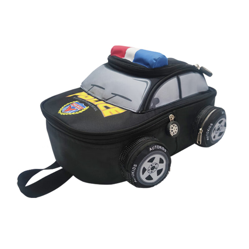 包壹库幼儿汽车小书包小童包幼儿园小班儿童背包警车男童宝宝书包1-4岁 黑色大号礼盒【书包】