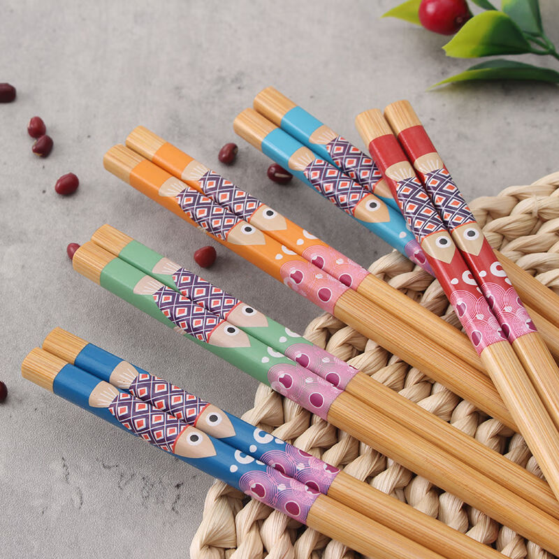 软策健康楠竹筷子 家人5-10双装家用纯一人一筷可爱天然 竹筷批发 5色