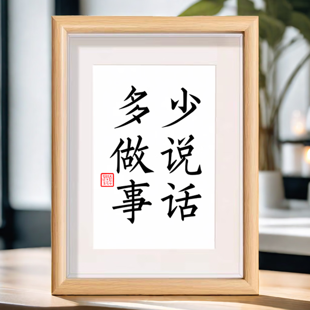 少说话多做事控制情绪字画办公室挂画书房勉励座右铭书法相框摆件 少