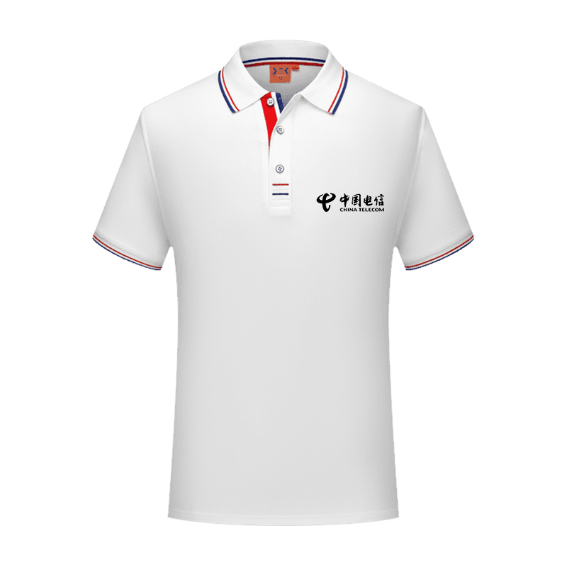 夏季中国电信工作服营业厅员工装polo衫翻领t恤短袖衣服 白色 100-120