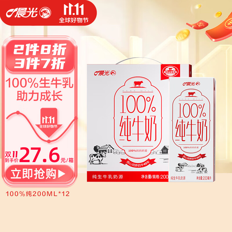 晨光 100%纯牛奶全脂早餐纯奶 营养早餐牛奶 200ml*12盒怎么样,好用不?