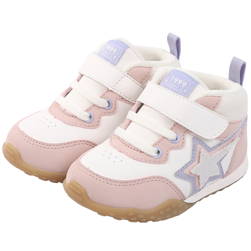 江博士學(xué)步鞋步前鞋冬季男女加絨保暖兒童健康鞋B13244W005米/粉紅22