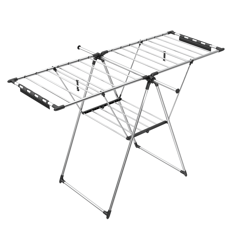 好太太晾衣架阳台落地折叠室内晒被子架衣服架不锈钢挂衣架子简易衣架晒被子衣服架室外晾衣架晾衣折叠晾衣杆 D-2114 不锈钢圆管+双翼双层落地