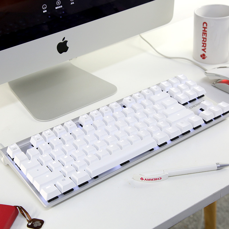 樱桃（CHERRY）MX8.0 G80-3880HYAEU-0 机械键盘 有线键盘 游戏键盘 87键背光键盘  白色 樱桃红轴