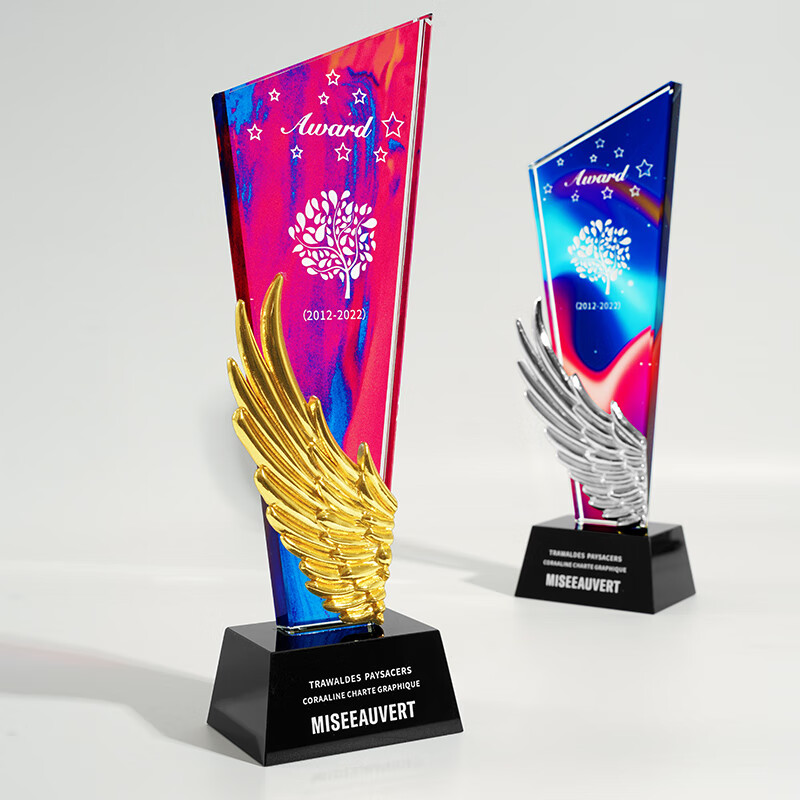 水晶奖杯定制定做创意五角星斜面刀片小奖牌优秀员工颁奖团队飞翔的